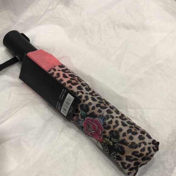Ed Hardy animal leopard print compact auto open umbrella new - Picture 2 of 10